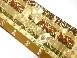 扇に蝶・花模様織り出し　袋帯